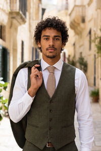 Cravate pour homme en tweed de laine mélangée à chevrons marron clair