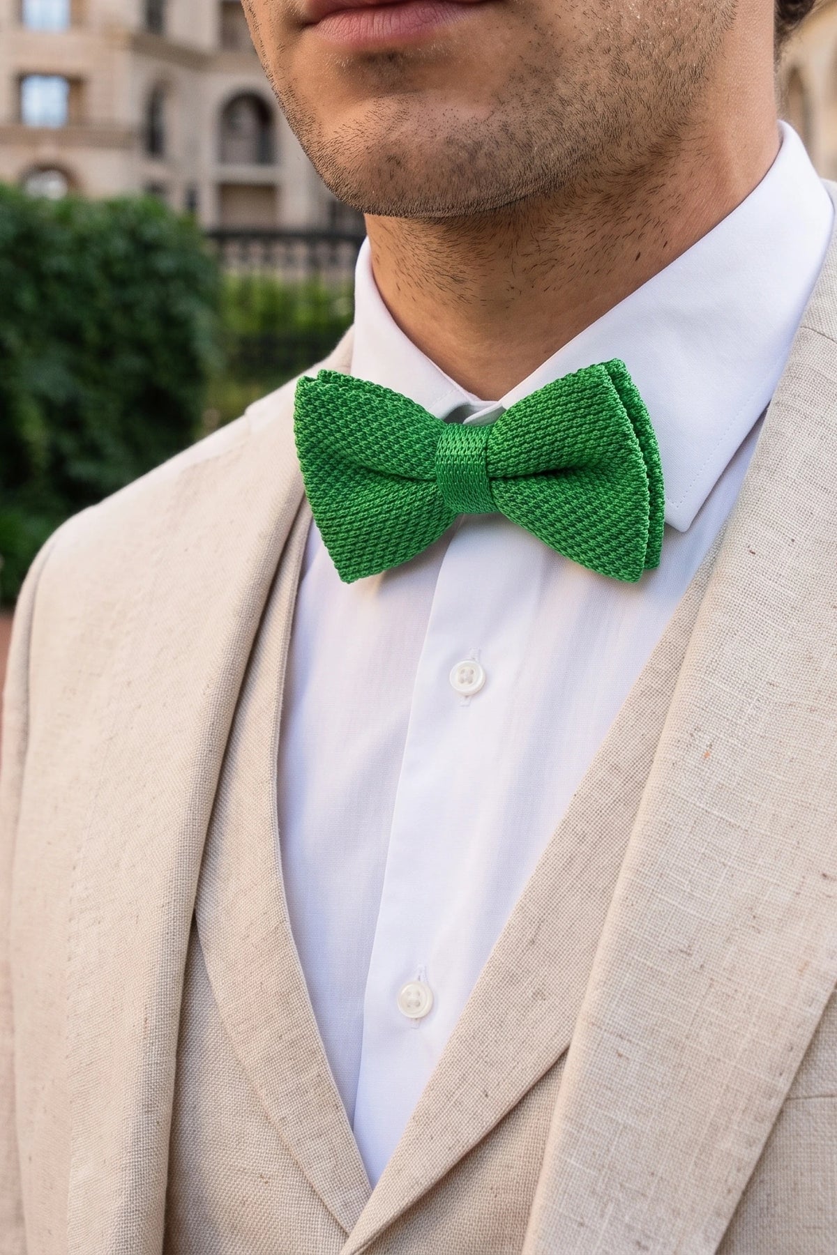 Nœud papillon tricoté vert clair pour homme