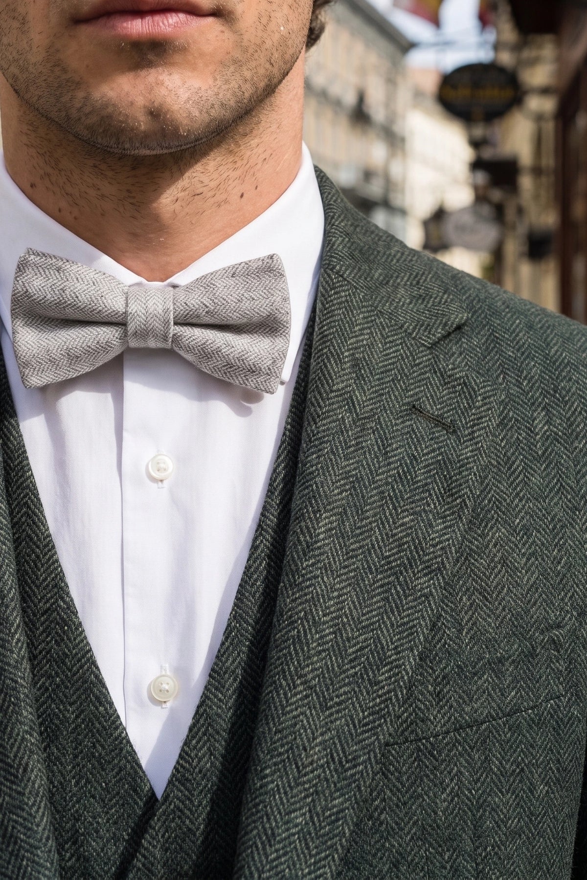 Nœud papillon en tweed gris clair pour homme