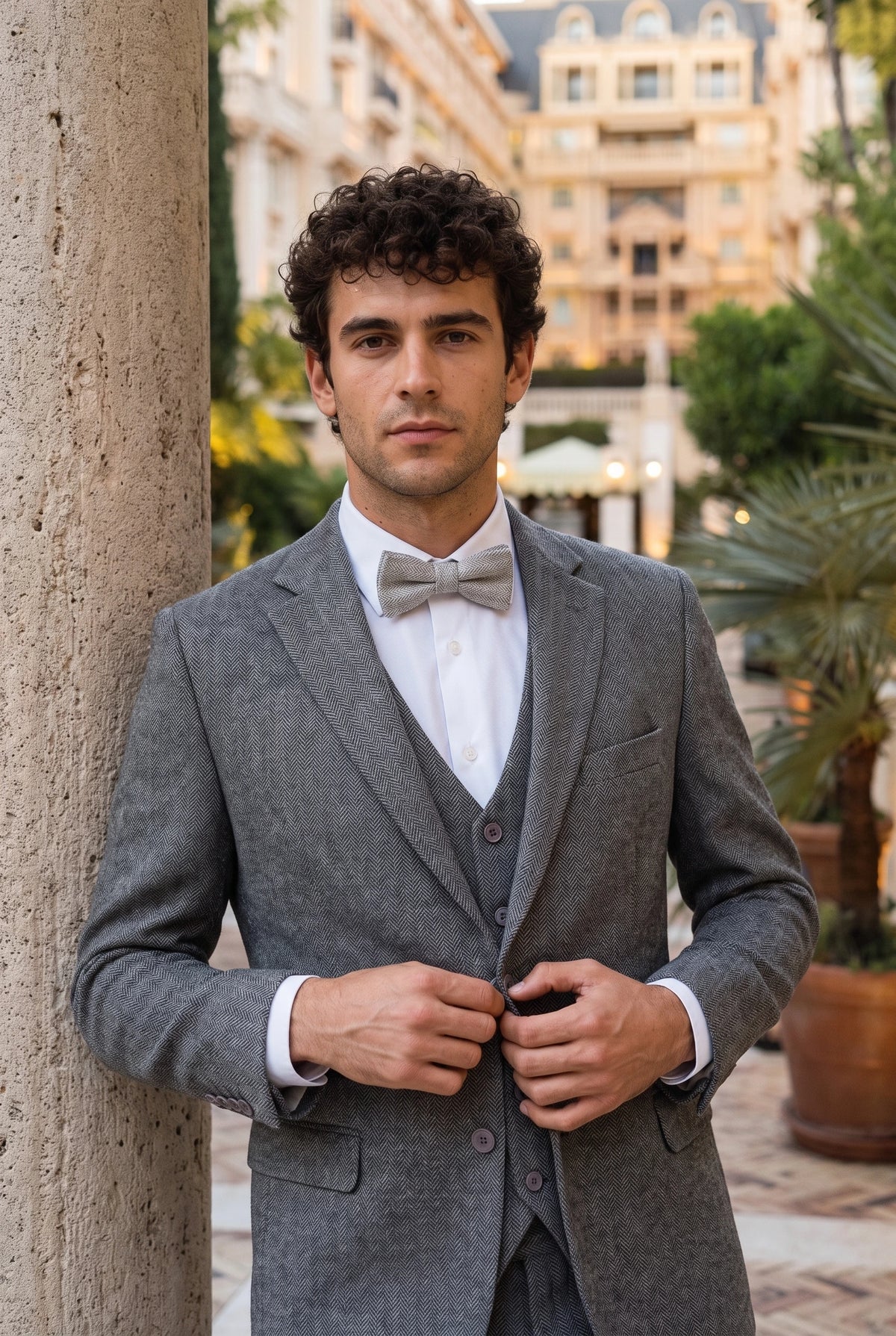 Nœud papillon en tweed gris clair pour homme