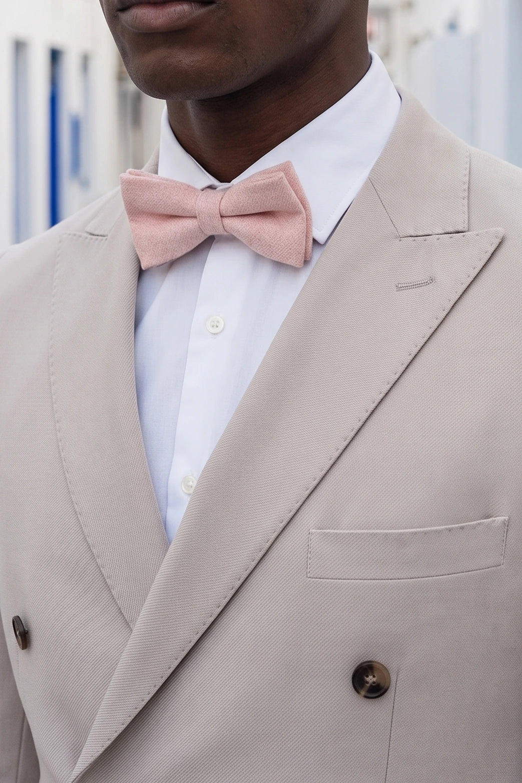 Nœud papillon pour homme en tweed rose clair mélangé laine