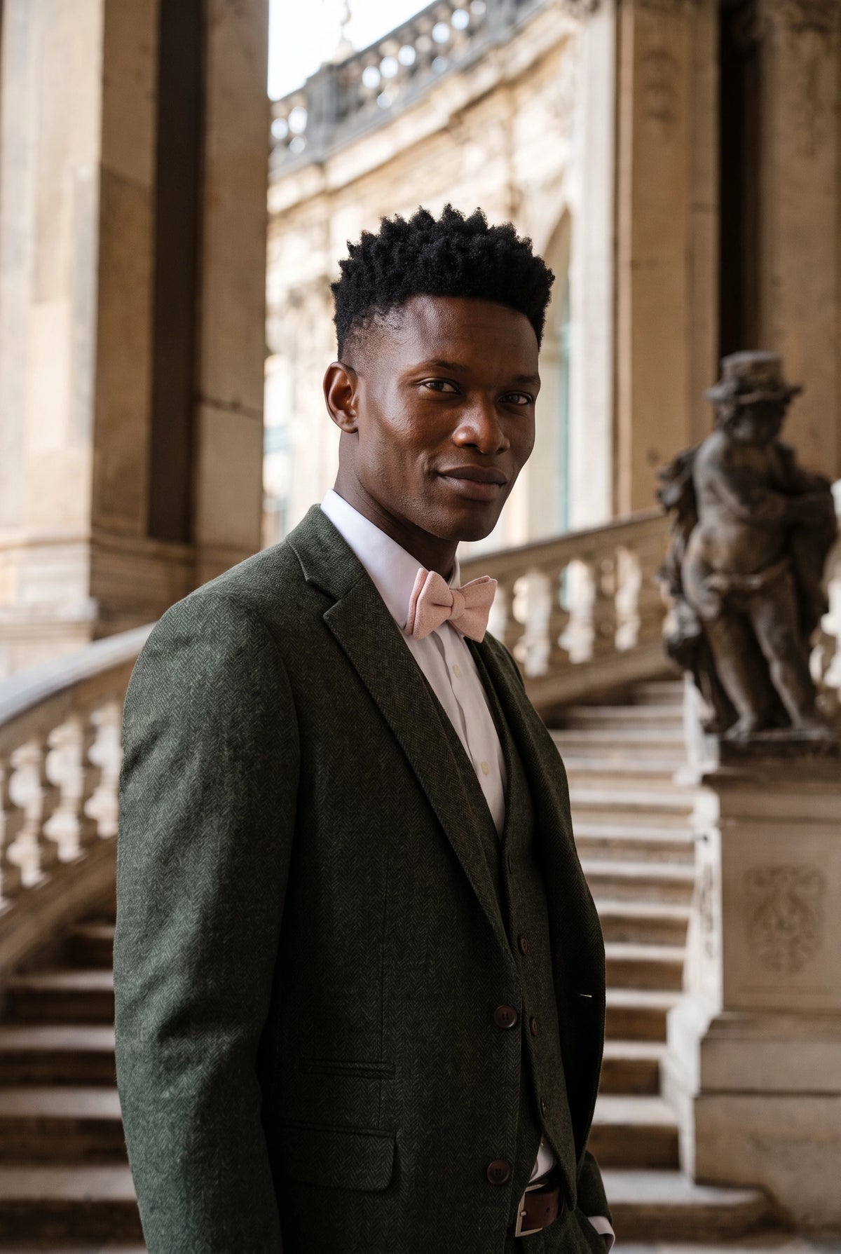 Nœud papillon pour homme en tweed rose clair mélangé laine