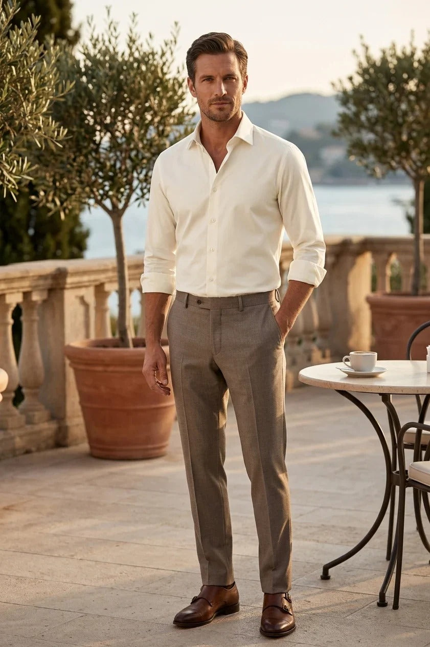 Chemise habillée à manches longues pour homme - Crème