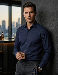 Chemise habillée à manches longues pour homme - Bleu marine