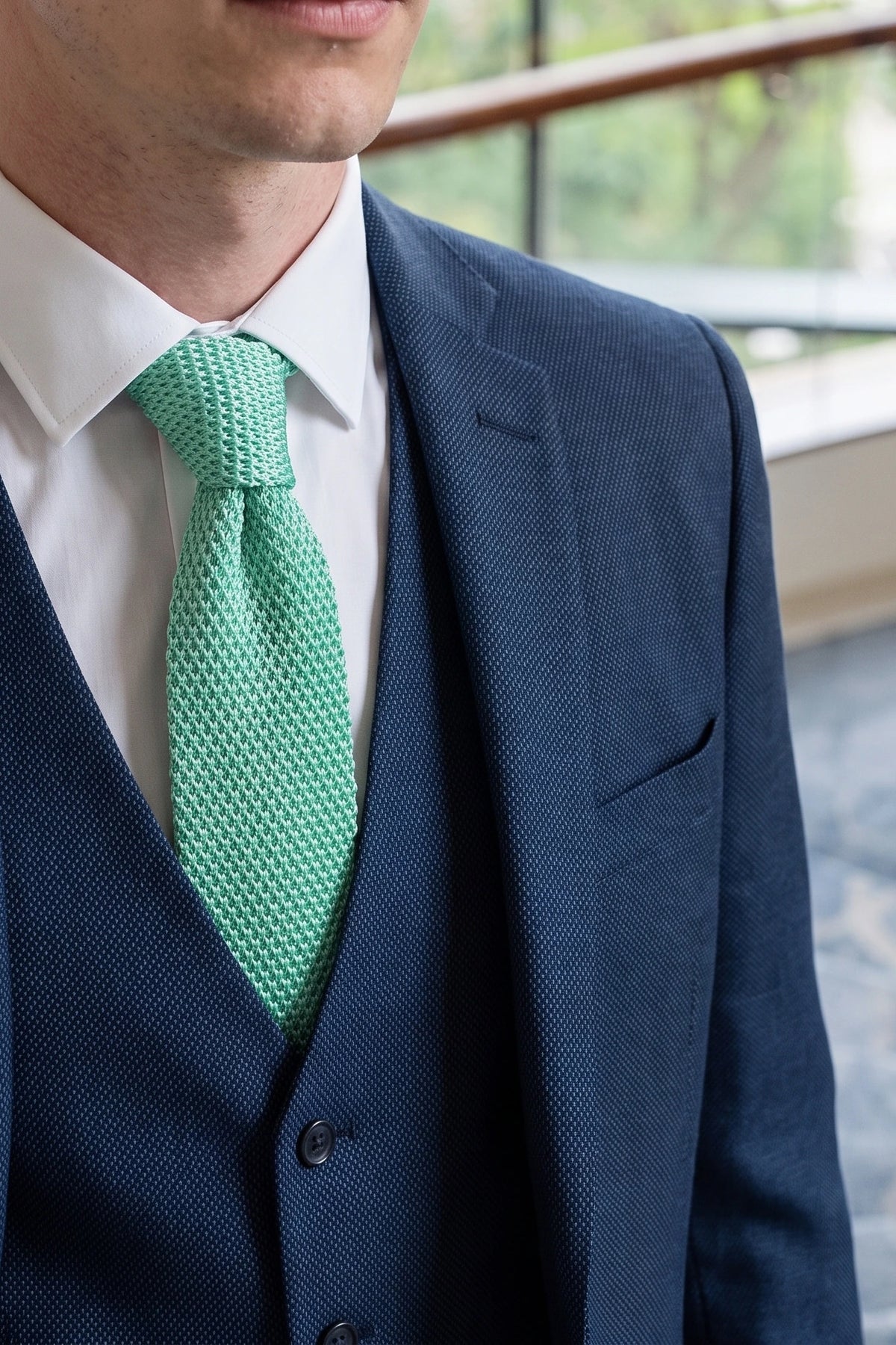 Cravate tricotée vert menthe pour homme