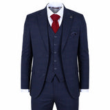 IM54 - Costume trois pièces homme bleu marine à carreaux, coupe ajustée