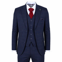 IM54 - Costume trois pièces homme bleu marine à carreaux, coupe ajustée