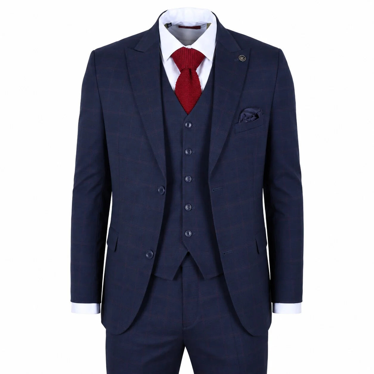 IM54 - Costume trois pièces homme bleu marine à carreaux, coupe ajustée