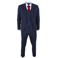 IM54 - Costume trois pièces homme bleu marine à carreaux, coupe ajustée