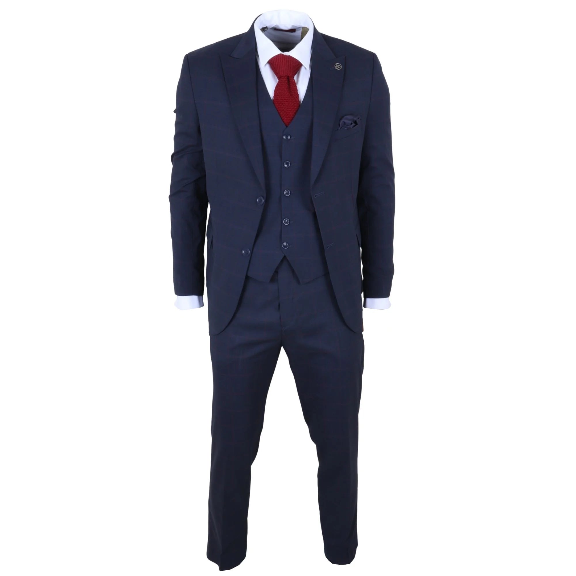 IM54 - Costume trois pièces homme bleu marine à carreaux, coupe ajustée