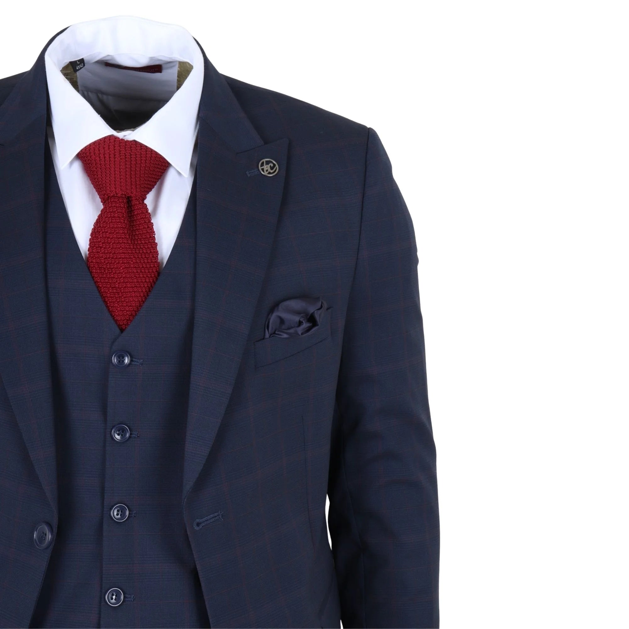 IM54 - Costume trois pièces homme bleu marine à carreaux, coupe ajustée