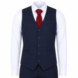 IM54 - Costume trois pièces homme bleu marine à carreaux, coupe ajustée