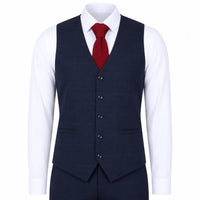IM54 - Costume trois pièces homme bleu marine à carreaux, coupe ajustée