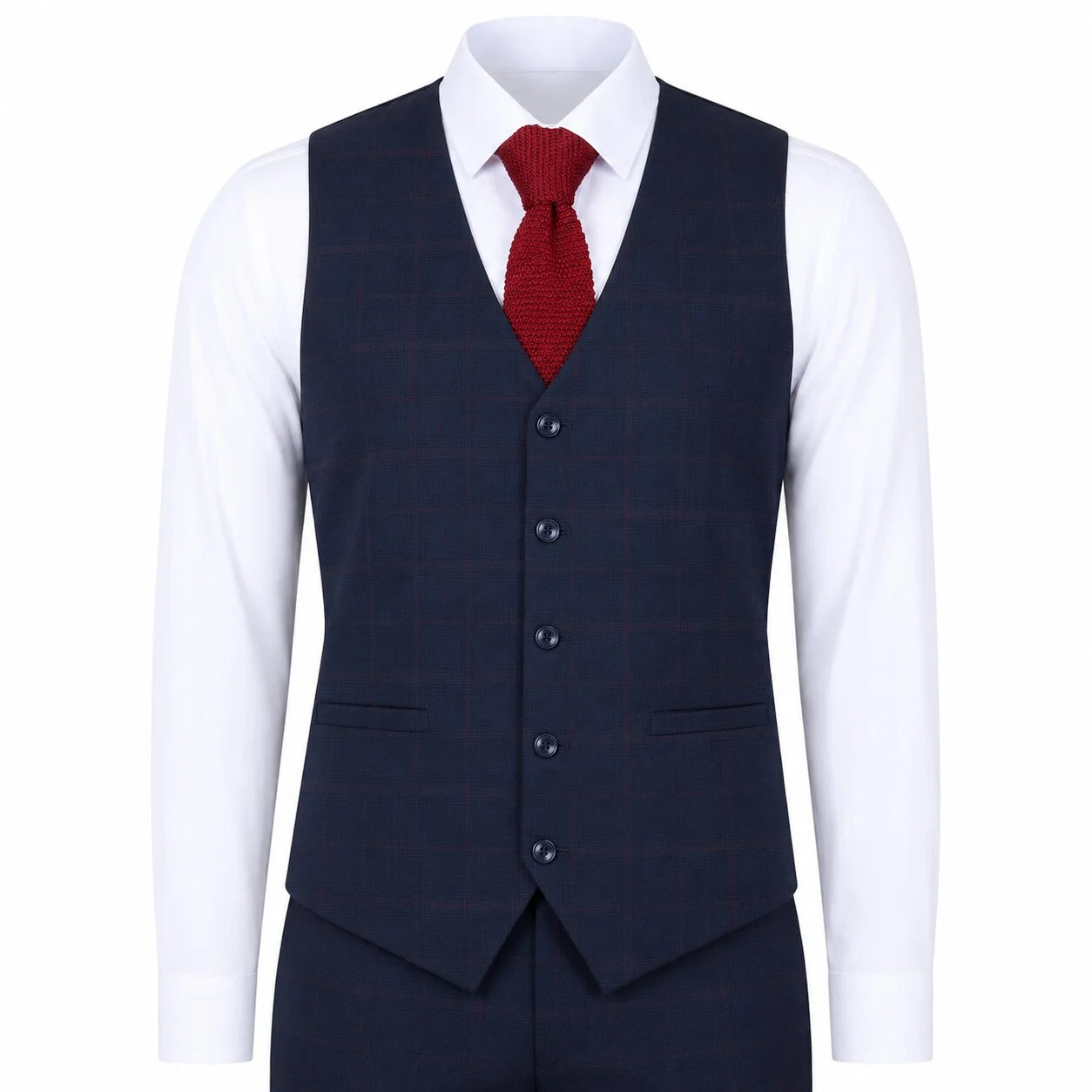 IM54 - Costume trois pièces homme bleu marine à carreaux, coupe ajustée