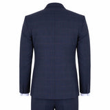 IM54 - Costume trois pièces homme bleu marine à carreaux, coupe ajustée