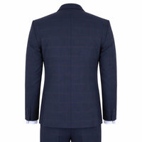 IM54 - Costume trois pièces homme bleu marine à carreaux, coupe ajustée