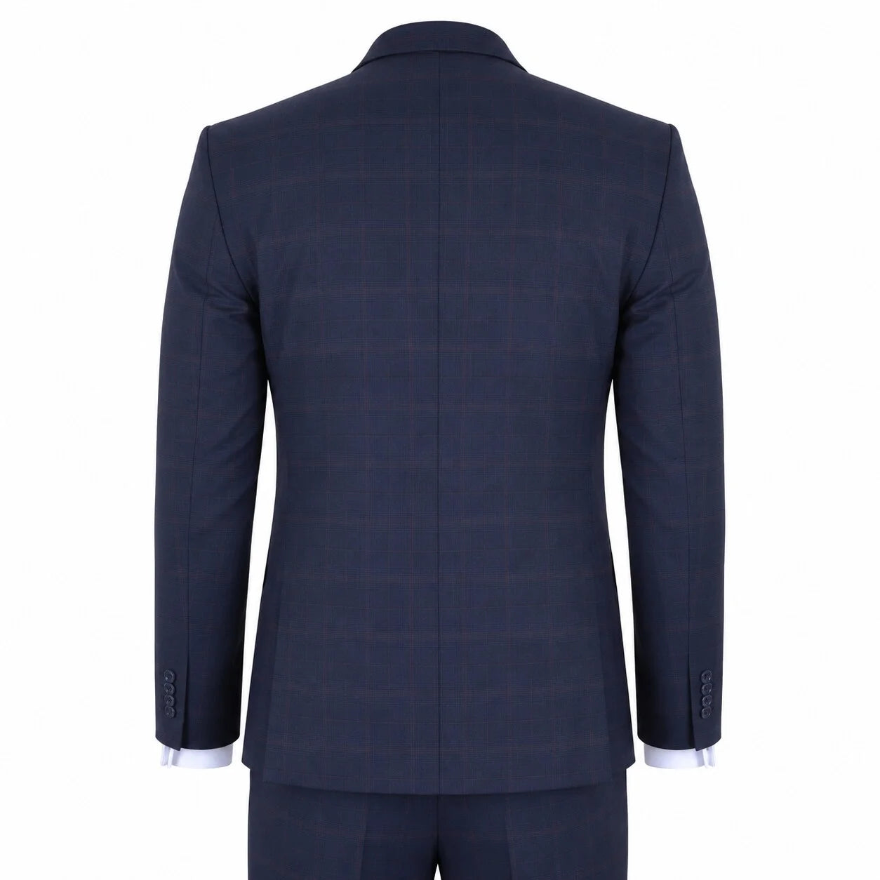 IM54 - Costume trois pièces homme bleu marine à carreaux, coupe ajustée