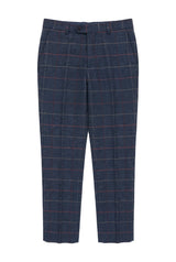 Pantalon homme bleu marine bordeaux à carreaux en tweed à chevrons vintage Marc Darcy