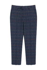Pantalon homme bleu marine bordeaux à carreaux en tweed à chevrons vintage Marc Darcy
