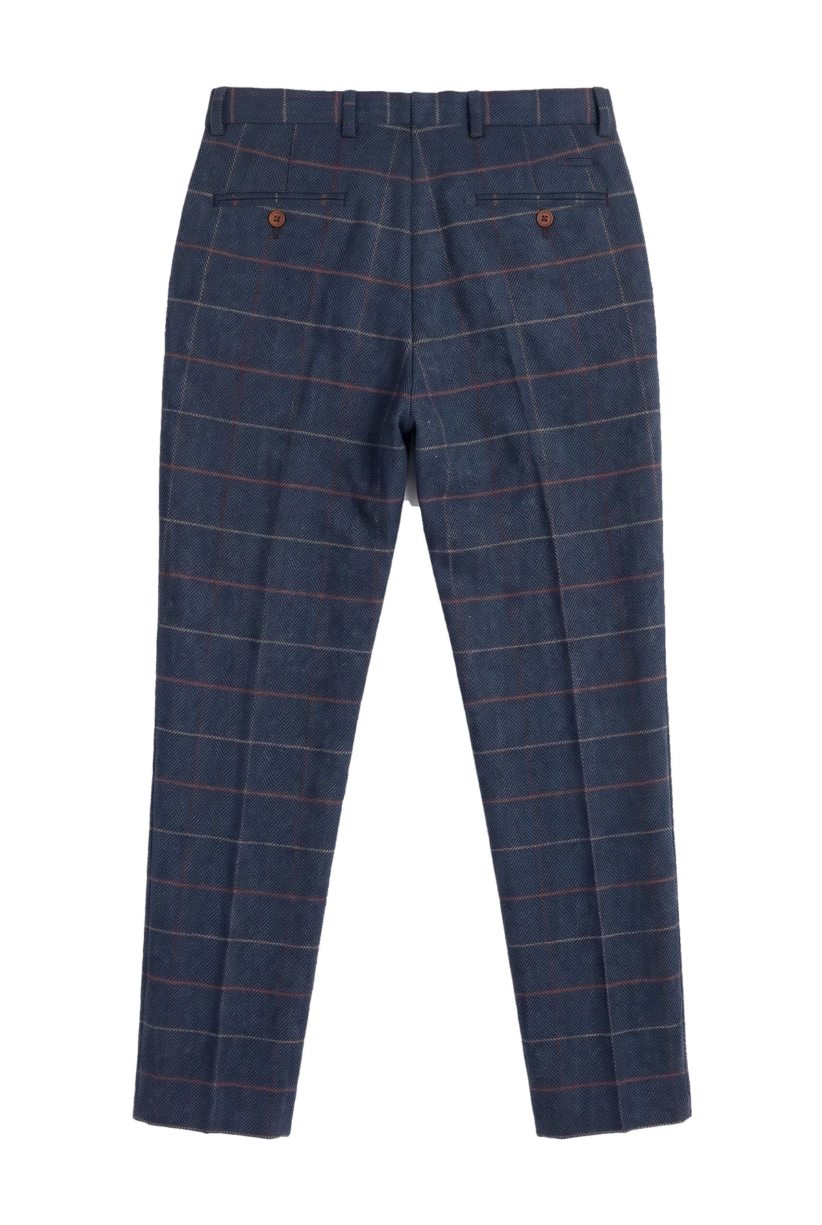 Pantalon homme bleu marine bordeaux à carreaux en tweed à chevrons vintage Marc Darcy