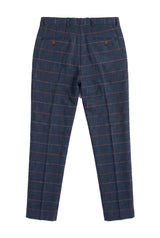 Pantalon homme bleu marine bordeaux à carreaux en tweed à chevrons vintage Marc Darcy