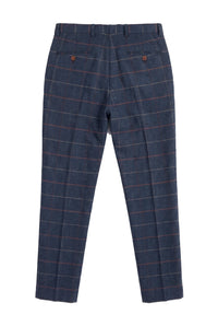 Pantalon homme bleu marine bordeaux à carreaux en tweed à chevrons vintage Marc Darcy