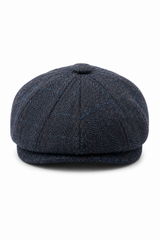 Casquette plate de gavroche en tweed bleu marine mélangé laine pour homme