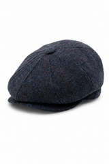Casquette plate de gavroche en tweed bleu marine mélangé laine pour homme
