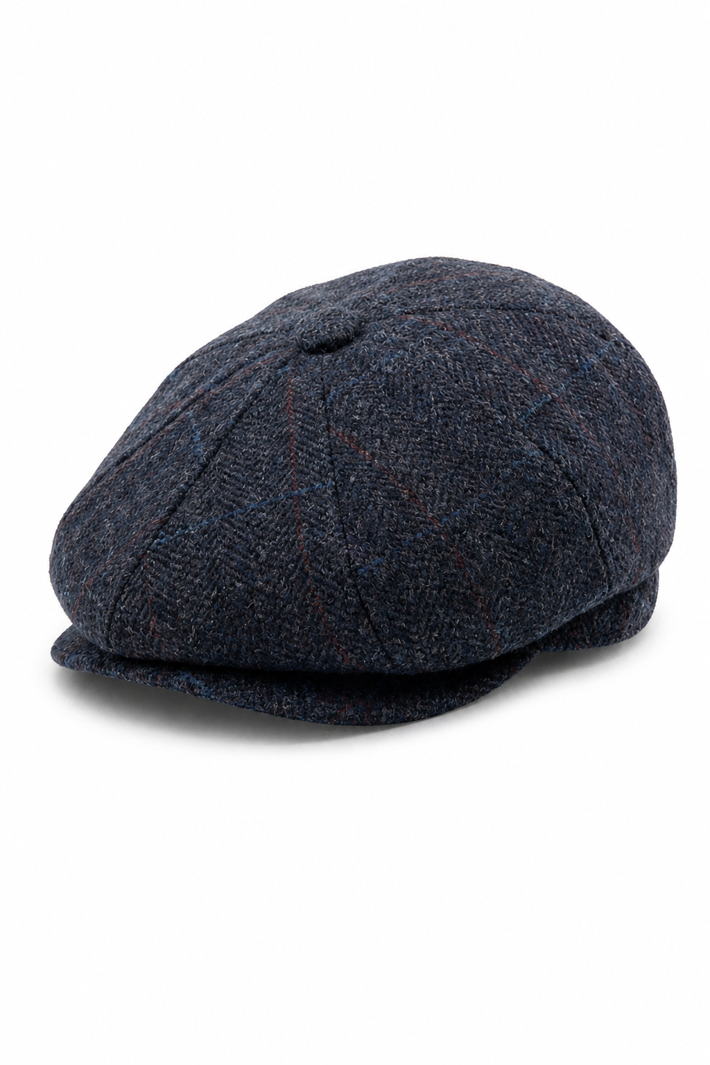 Casquette plate de gavroche en tweed bleu marine mélangé laine pour homme