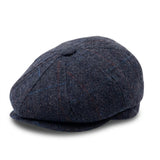 Casquette plate de gavroche en tweed bleu marine mélangé laine pour homme