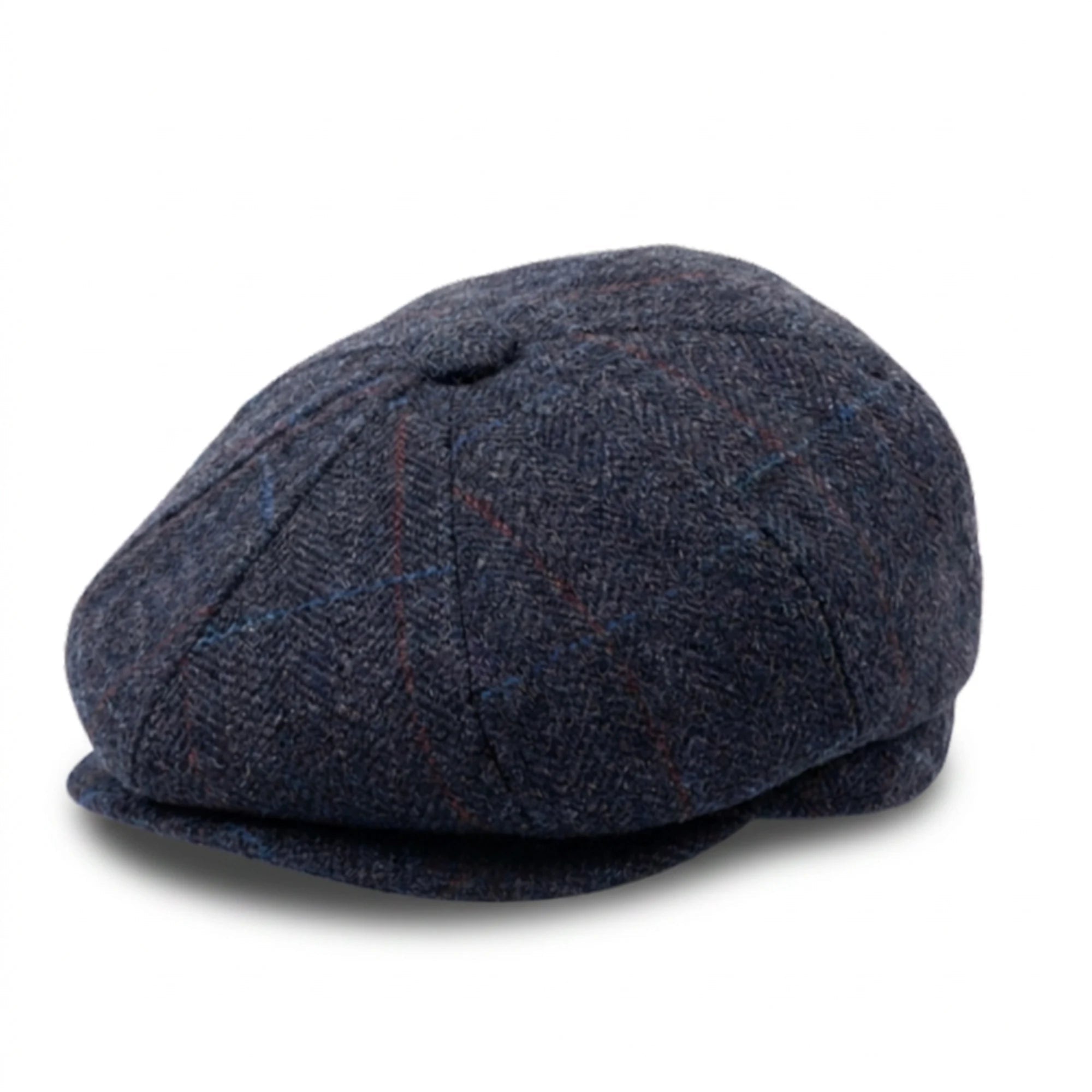 Casquette plate de gavroche en tweed bleu marine mélangé laine pour homme