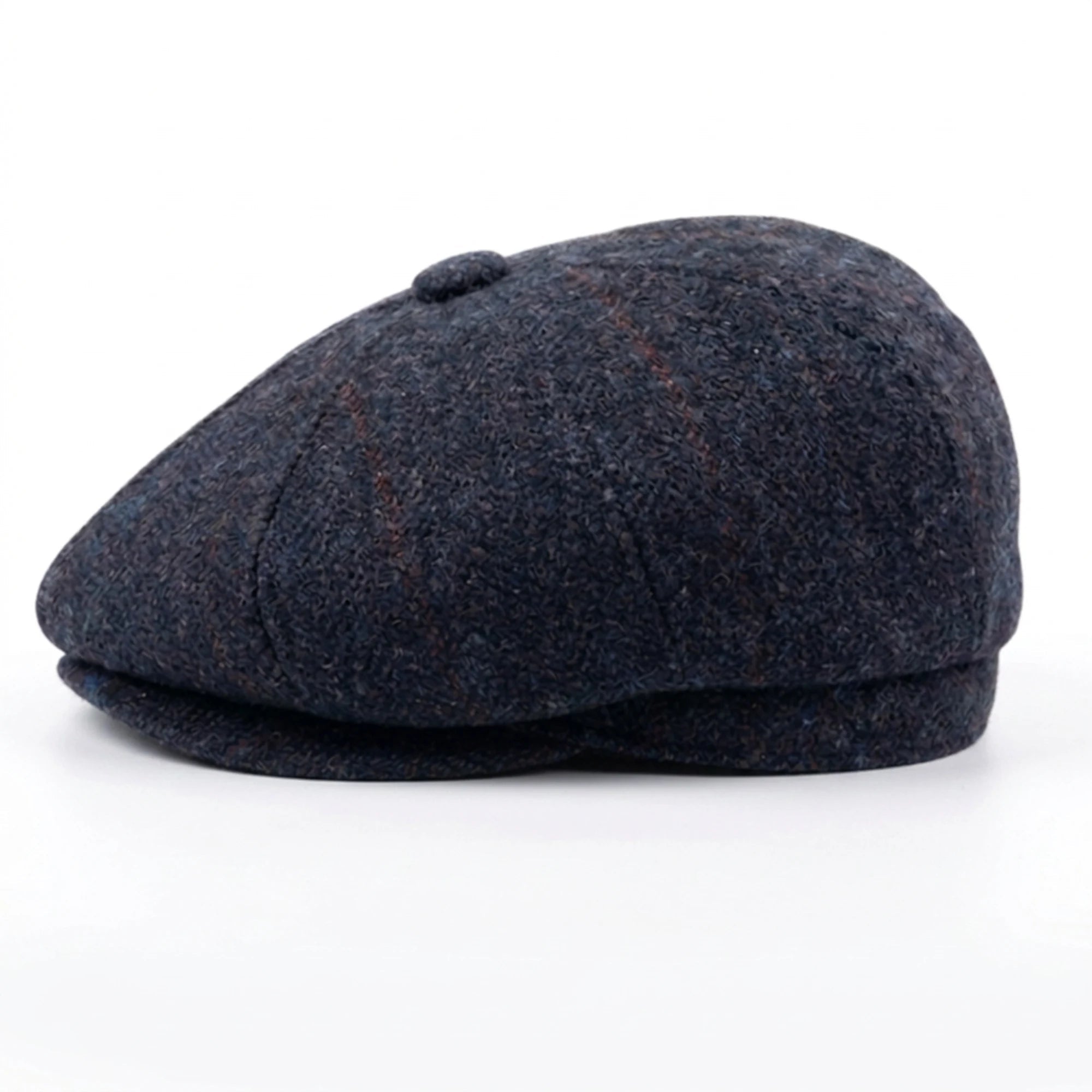 Casquette plate de gavroche en tweed bleu marine mélangé laine pour homme