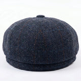 Casquette plate de gavroche en tweed bleu marine mélangé laine pour homme