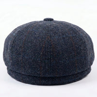 Casquette plate de gavroche en tweed bleu marine mélangé laine pour homme