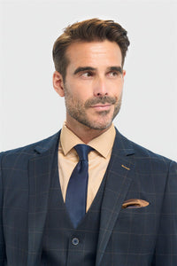 Blazer à carreaux marine pour homme, coupe ajustée