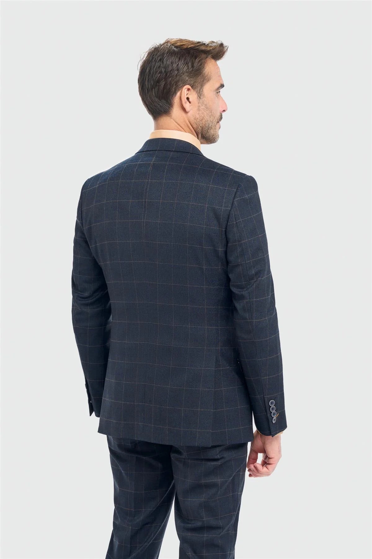 Blazer à carreaux marine pour homme, coupe ajustée