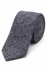 Cravate en tweed de laine mélangée à chevrons bleu marine pour homme