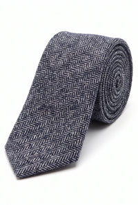 Cravate en tweed de laine mélangée à chevrons bleu marine pour homme