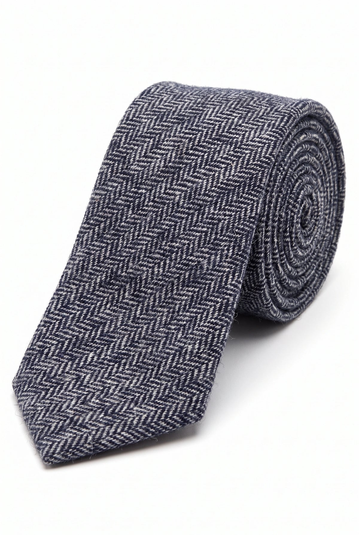 Cravate en tweed de laine mélangée à chevrons bleu marine pour homme