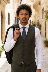 Cravate en tweed de laine mélangée à chevrons bleu marine pour homme
