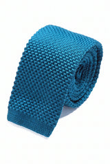 Cravate tricotée bleu marine pour homme, à extrémités carrées plates