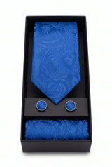 Coffret cadeau cravate bleu marine à motif cachemire pour homme
