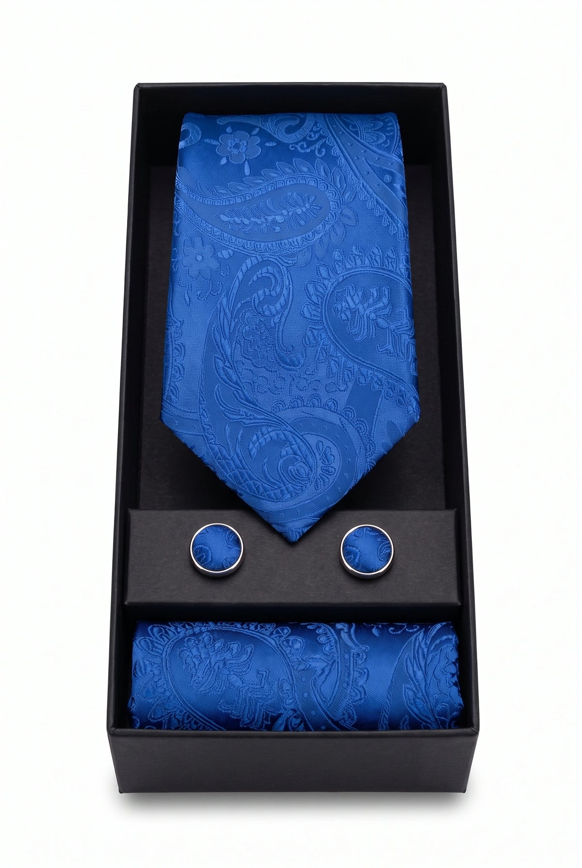 Coffret cadeau cravate bleu marine à motif cachemire pour homme