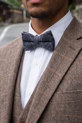 Nœud papillon en tweed bleu marine pour homme