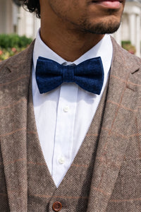 Nœud papillon pour homme en tweed bleu marine et laine mélangée