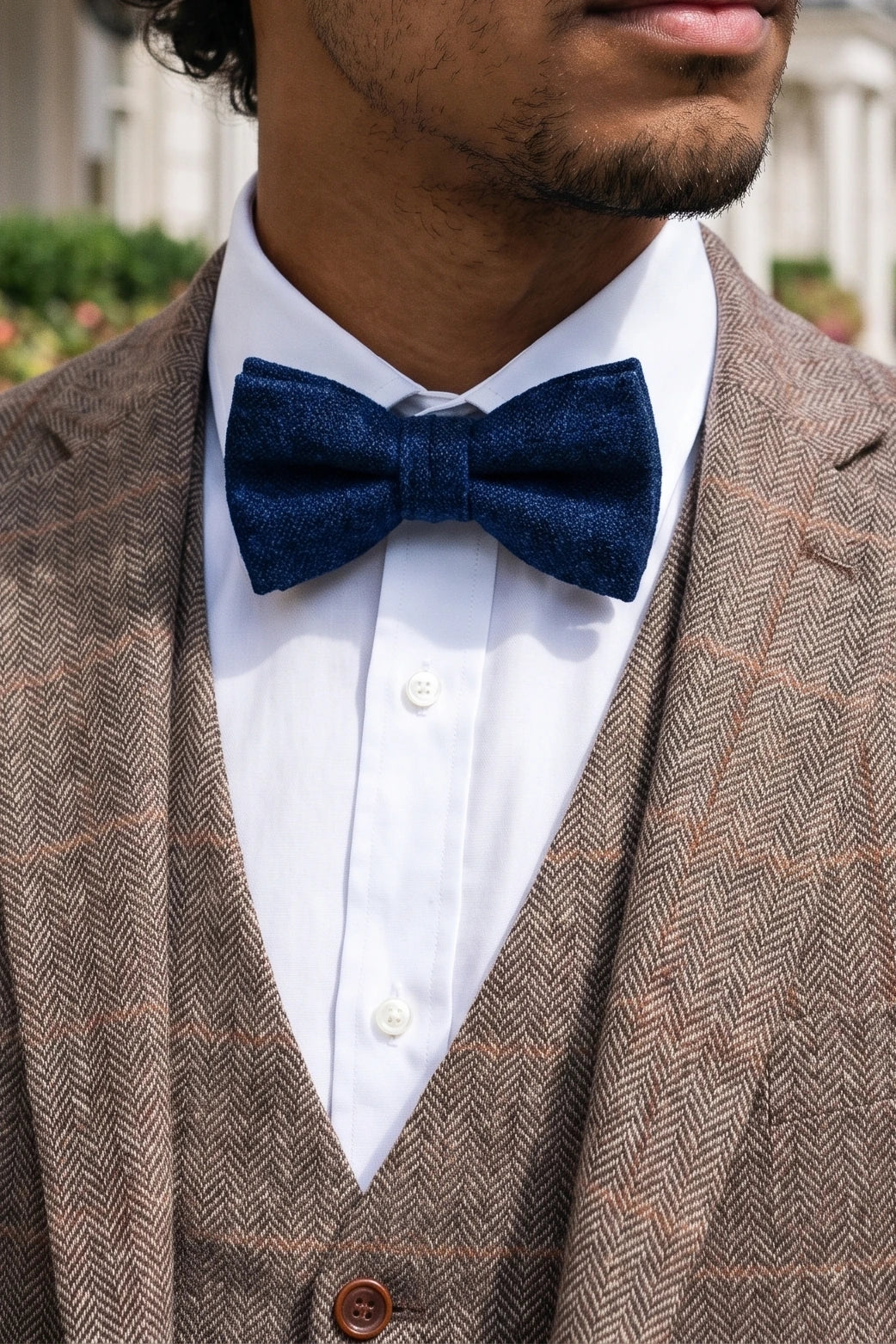 Nœud papillon pour homme en tweed bleu marine et laine mélangée