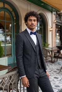 Nœud papillon pour homme en tweed bleu marine et laine mélangée