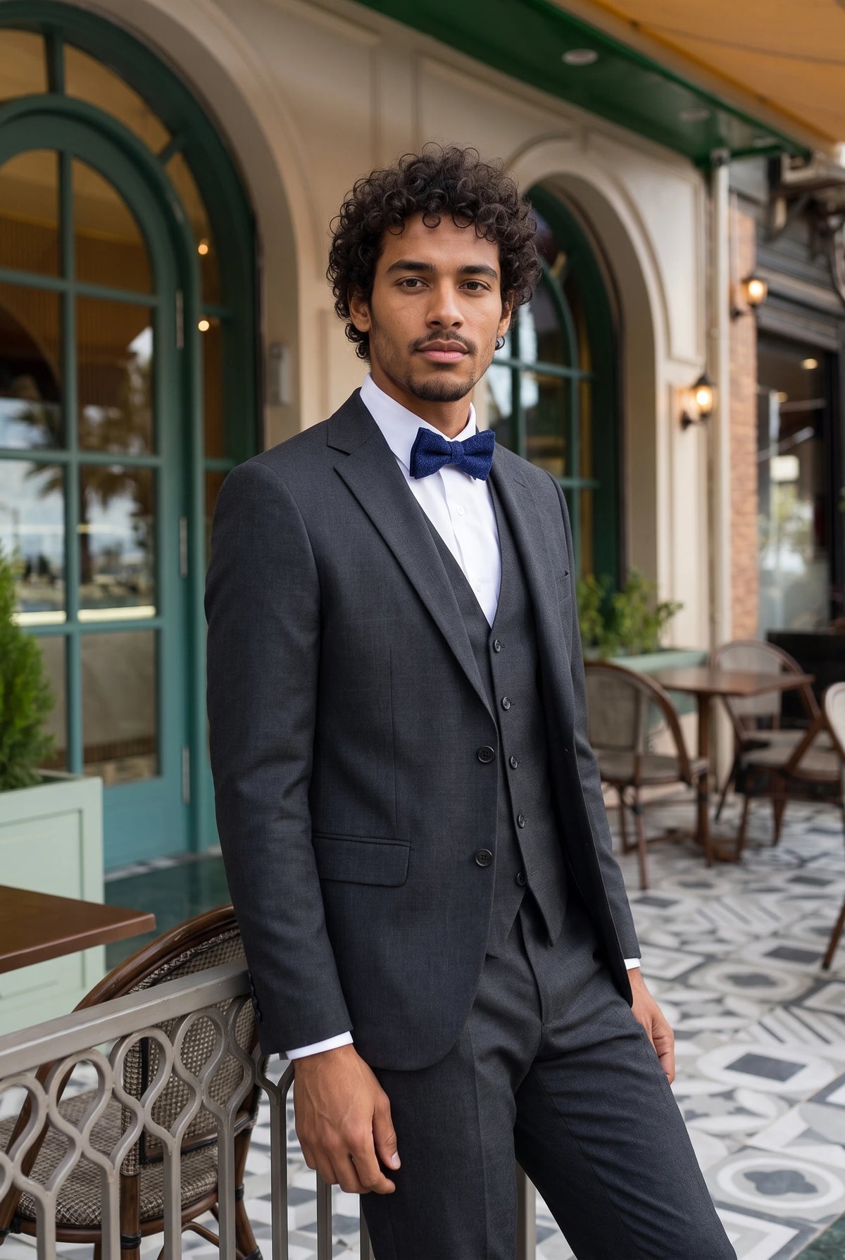Nœud papillon pour homme en tweed bleu marine et laine mélangée