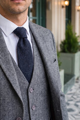 Cravate en tweed de laine mélangée bleu marine pour homme