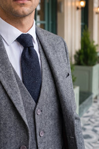 Cravate en tweed de laine mélangée bleu marine pour homme